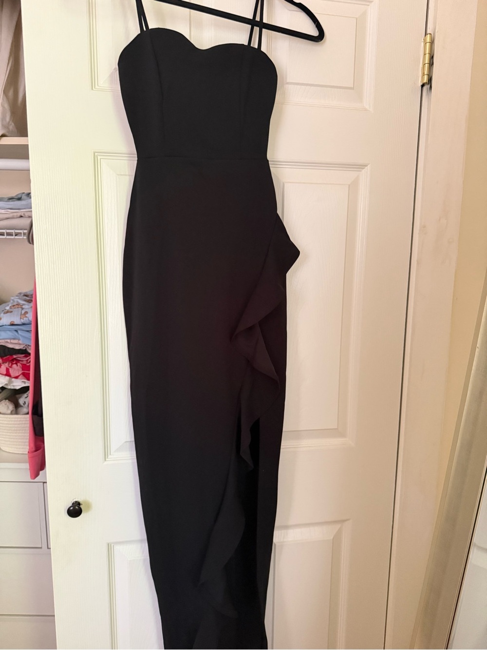 Windsor Black Strapless Midi Dress with Ruffle Detail